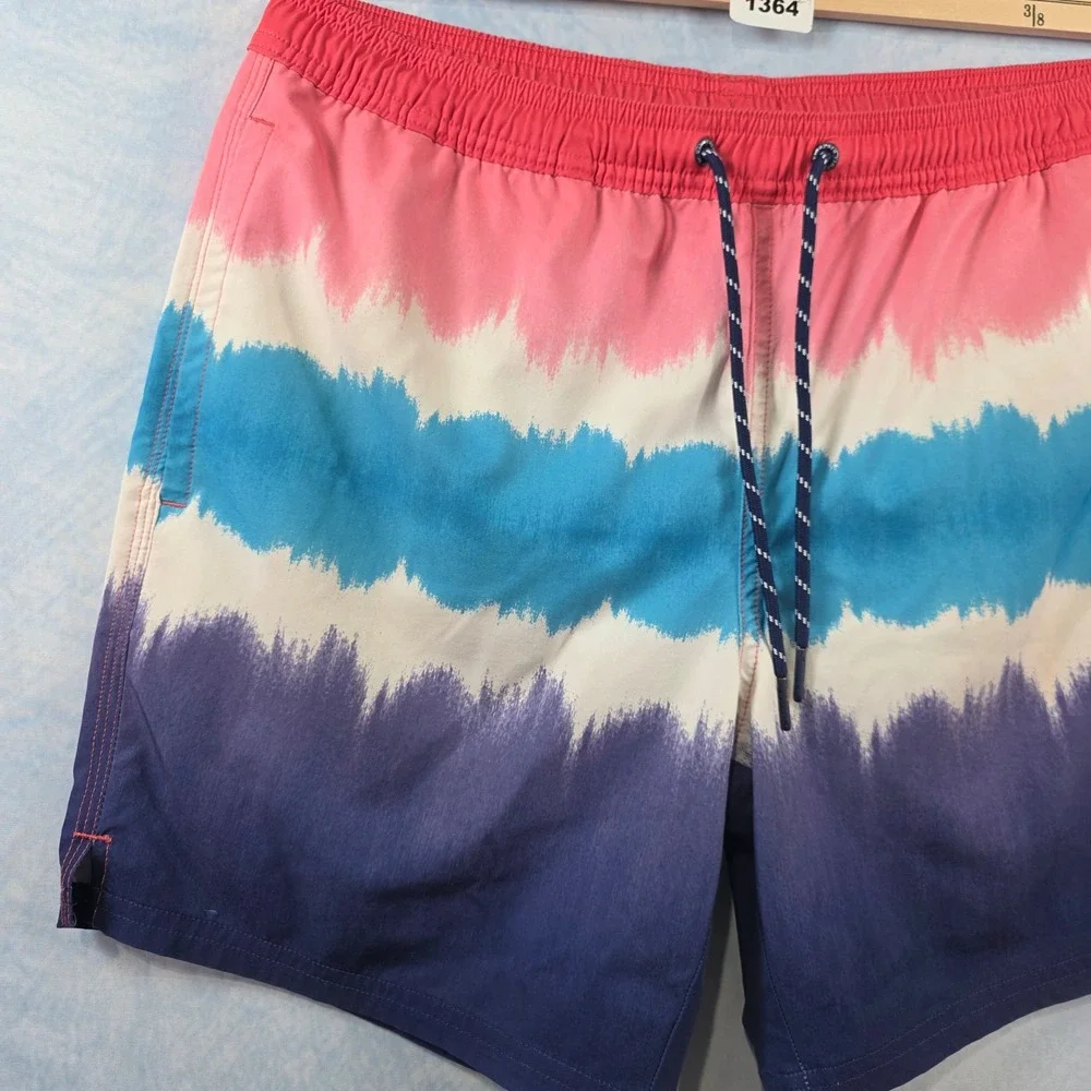 Vineyard Vines Mens Small Tie Dye Stripe Swim Trunks Pink Blue Board Shorts S